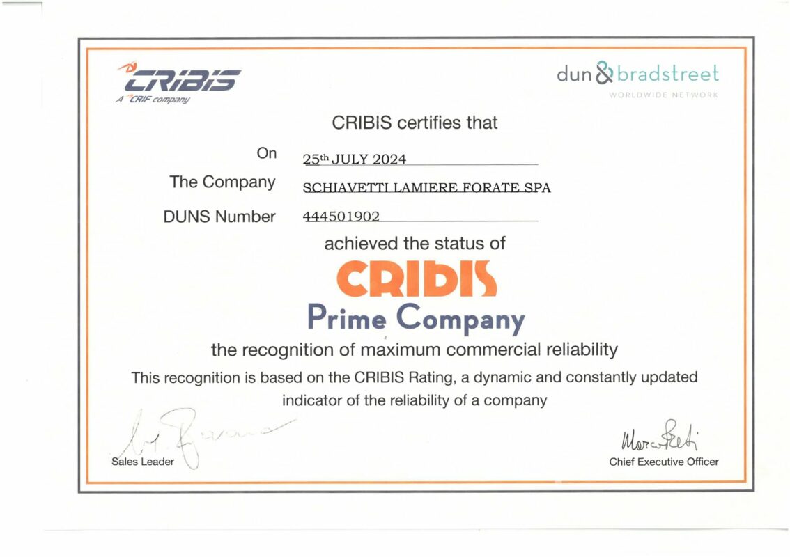 Certificaciòn CRIBIS 2024 - Schiavetti Lamiere forate